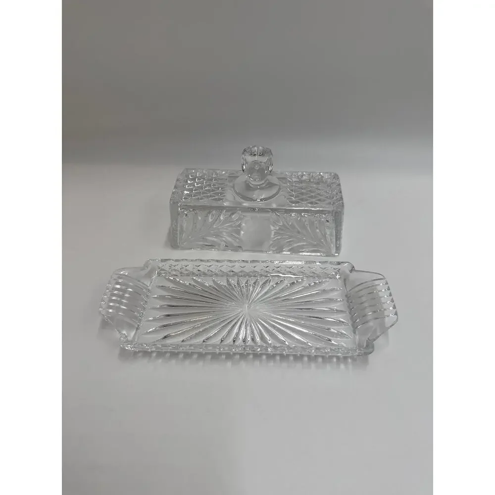 Federal Glass Windsor Style Pressed Glass Butter Dish with Lid Clear Glass